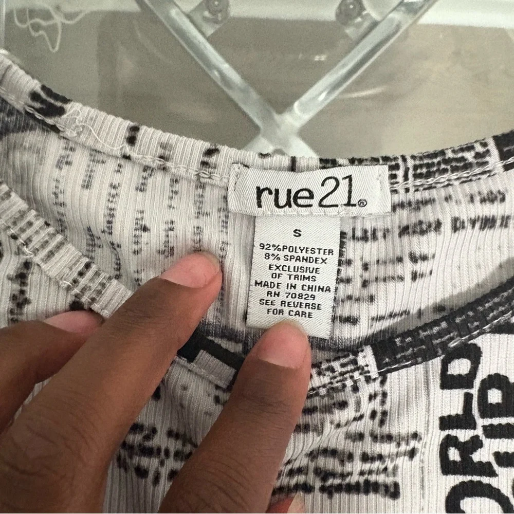 Rue21 Black and White Newspaper Print Tee - Picture 2 of 5